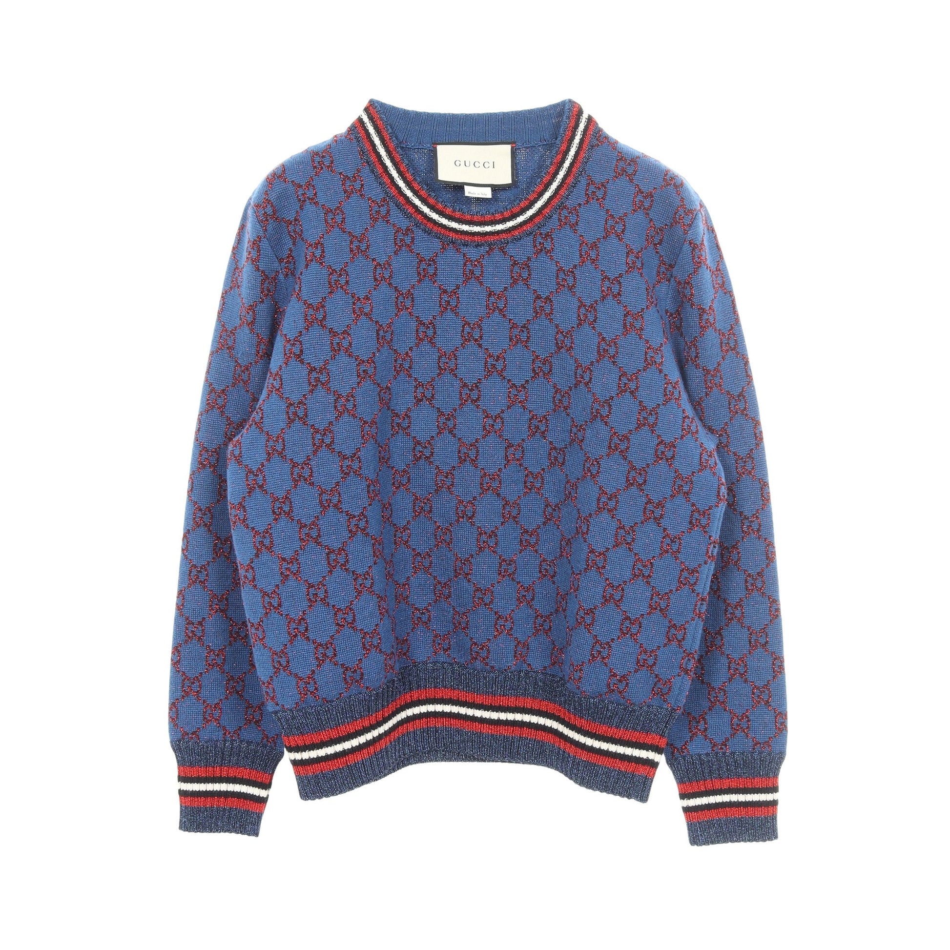 GG柄 ラメ ニット ウール シルク カシミヤ ブルー レッド グッチ トップス GUCCI
