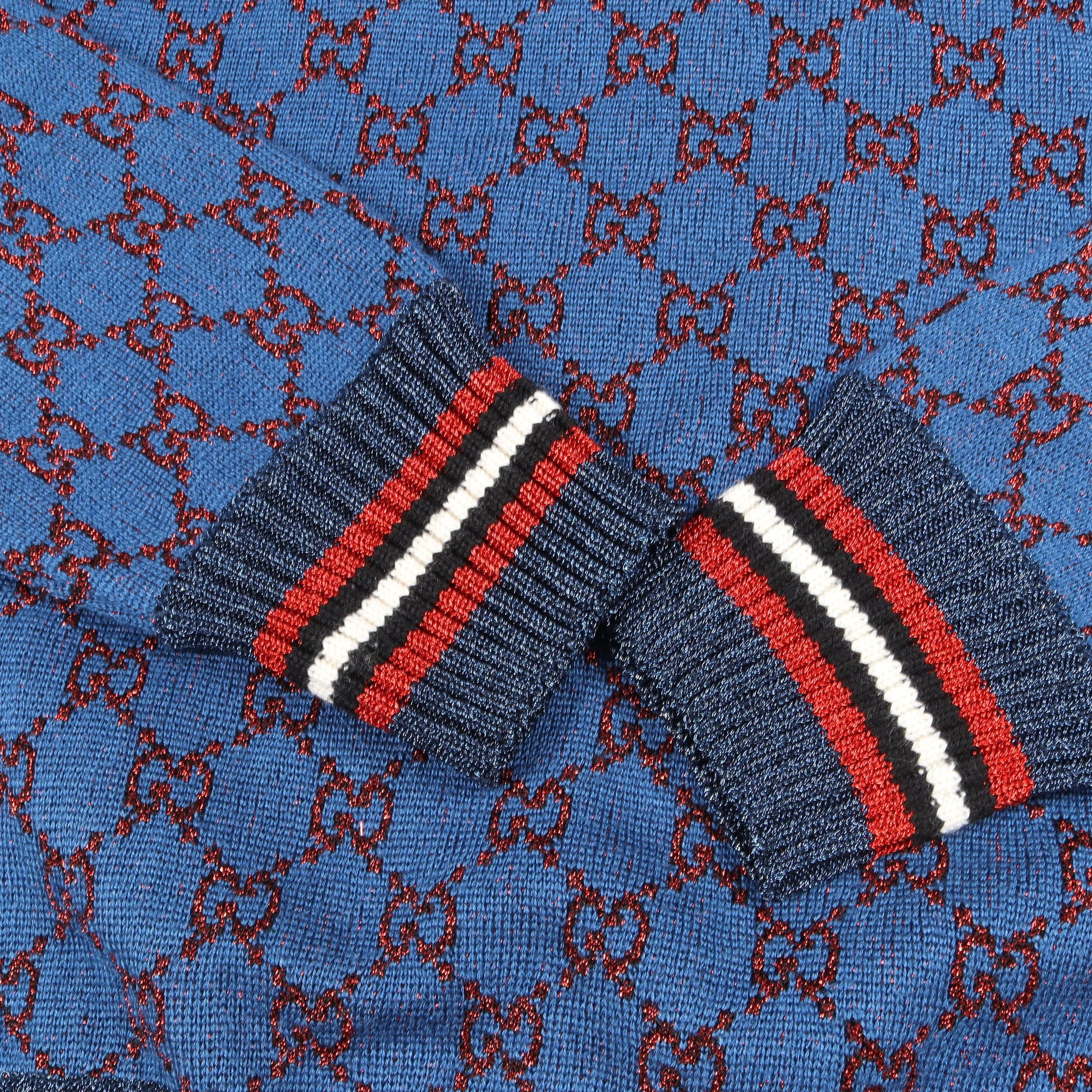 GG柄 ラメ ニット ウール シルク カシミヤ ブルー レッド グッチ トップス GUCCI