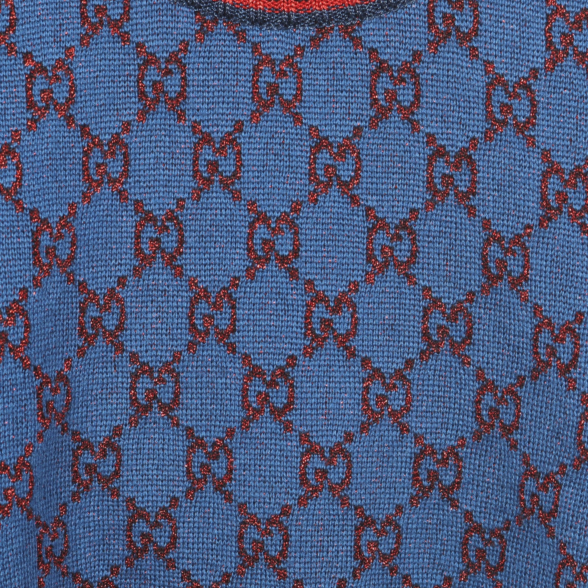 GG柄 ラメ ニット ウール シルク カシミヤ ブルー レッド グッチ トップス GUCCI