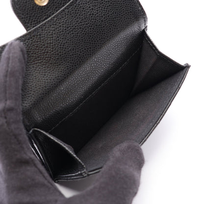 クラシック スモール フラップ ウォレット マトラッセ 三つ折り財布 キャビアスキン ブラック ゴールド金具 シャネル