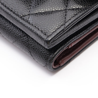 クラシック スモール フラップ ウォレット マトラッセ 三つ折り財布 キャビアスキン ブラック ゴールド金具 シャネル