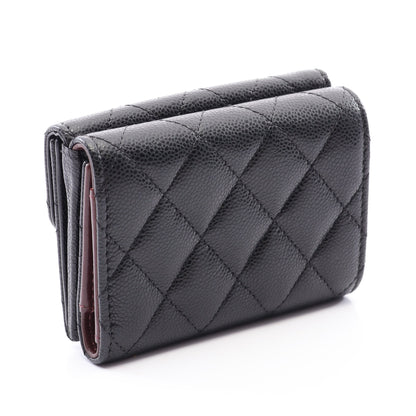 クラシック スモール フラップ ウォレット マトラッセ 三つ折り財布 キャビアスキン ブラック ゴールド金具 シャネル