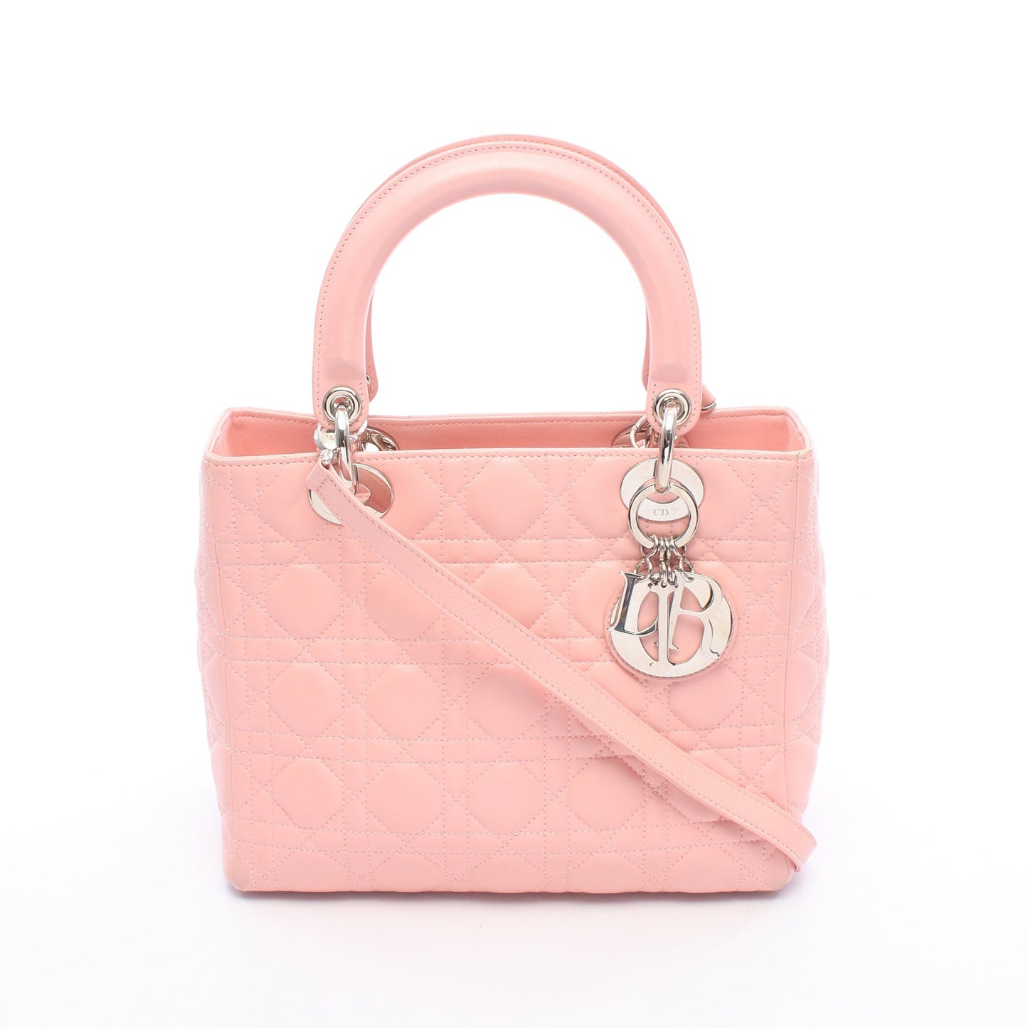 LADY DIOR レディディオール カナージュ 2WAY ハンドバッグ レザー ピンク クリスチャンディオール