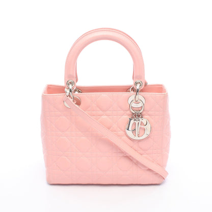 LADY DIOR レディディオール カナージュ 2WAY ハンドバッグ レザー ピンク クリスチャンディオール