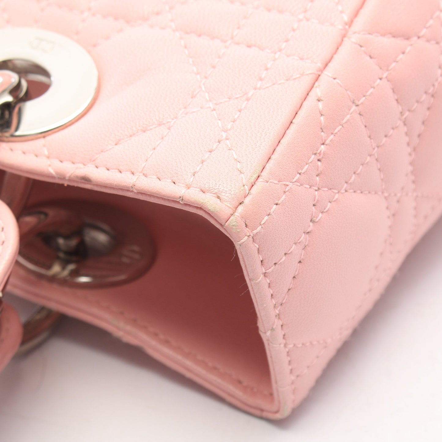 LADY DIOR レディディオール カナージュ 2WAY ハンドバッグ レザー ピンク クリスチャンディオール