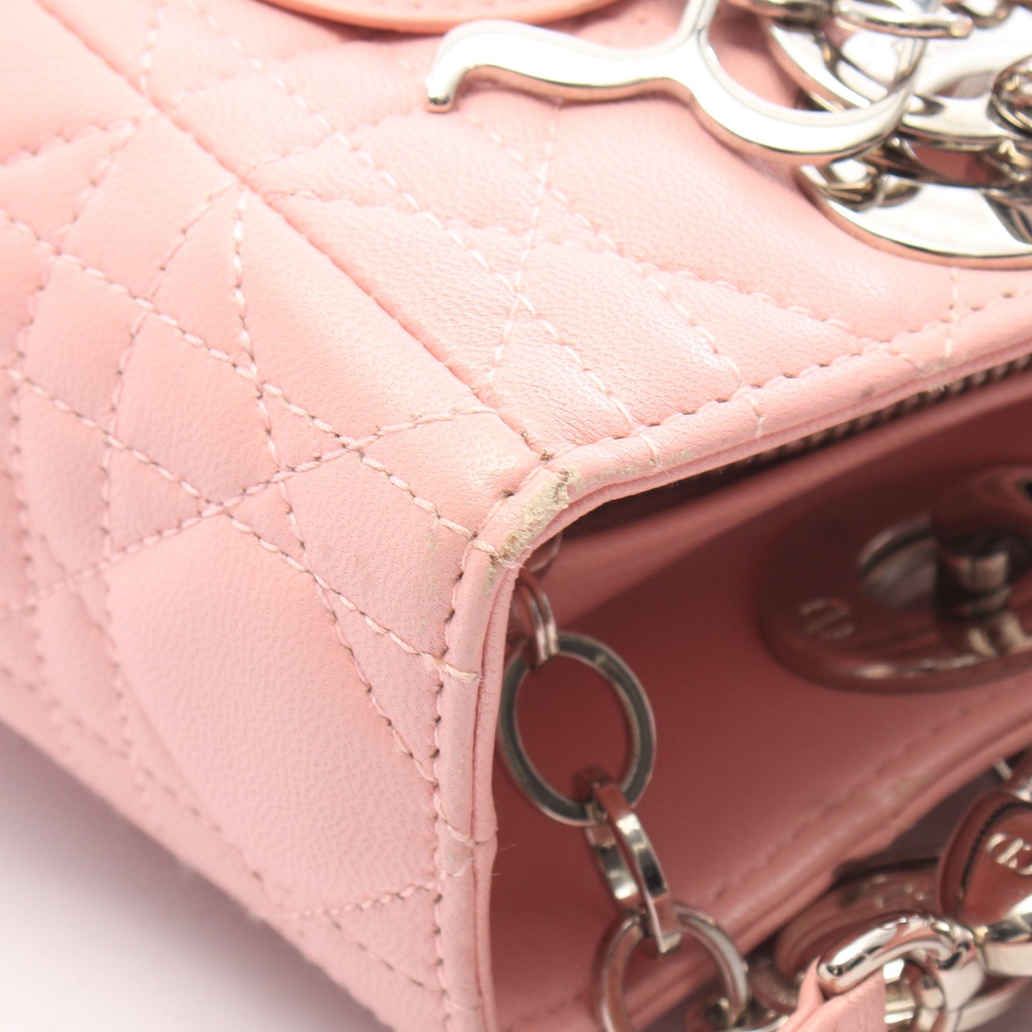 LADY DIOR レディディオール カナージュ 2WAY ハンドバッグ レザー ピンク クリスチャンディオール