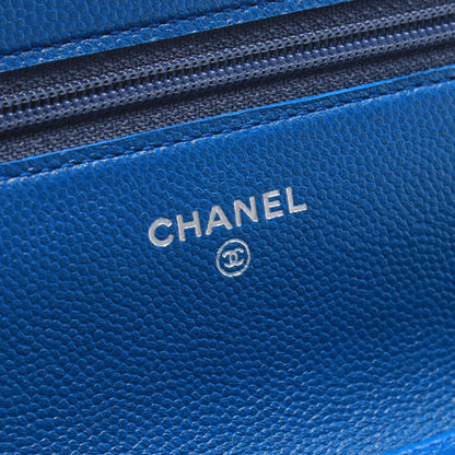 ココマーク チェーンウォレット レザー ブルー シルバー金具 シャネル