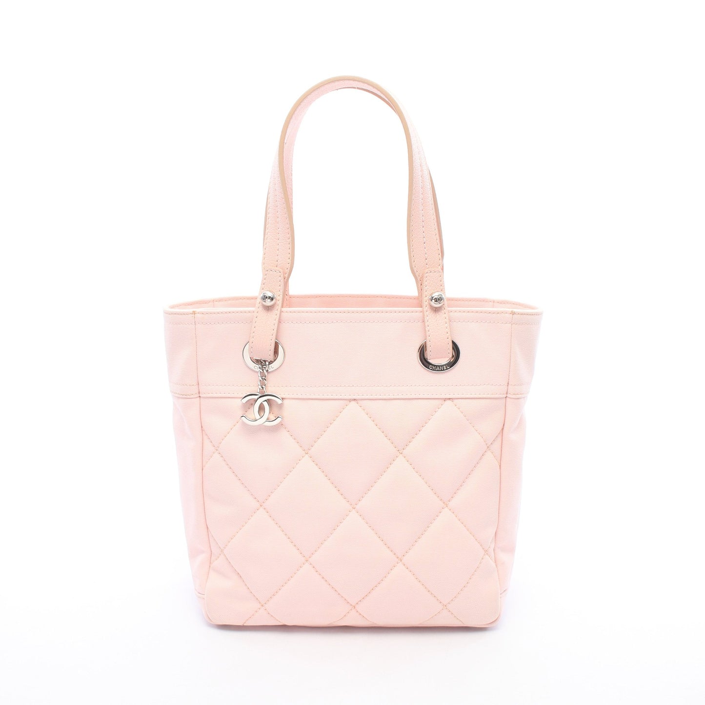 パリビアリッツPM ハンドバッグ トートバッグ キャンバス レザー ライトピンク シルバー金具 シャネル