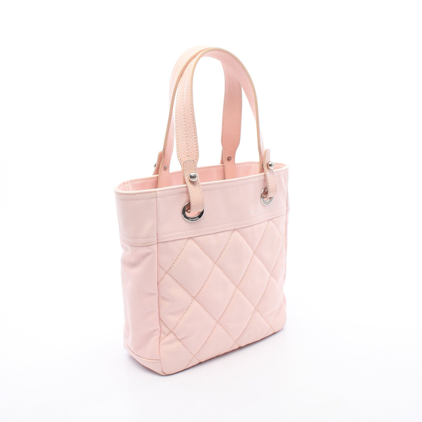 パリビアリッツPM ハンドバッグ トートバッグ キャンバス レザー ライトピンク シルバー金具 シャネル
