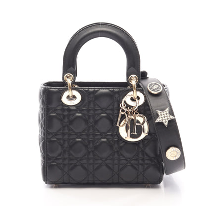 LADY DIOR MY ABCDIOR レディディオール スモール カナージュ 2WAY ハンドバッグ ラムスキン ブラック クリスチャンディオール