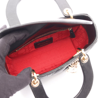 LADY DIOR MY ABCDIOR レディディオール スモール カナージュ 2WAY ハンドバッグ ラムスキン ブラック クリスチャンディオール