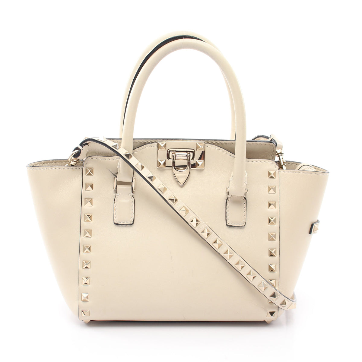 ロックスタッズ 2WAY ハンドバッグ レザー アイボリー ヴァレンティノ バッグ VALENTINO