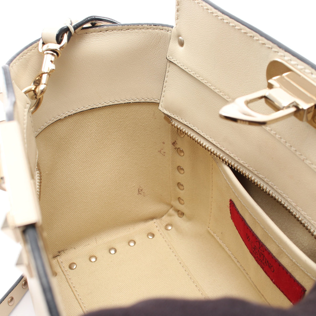 ロックスタッズ 2WAY ハンドバッグ レザー アイボリー ヴァレンティノ バッグ VALENTINO
