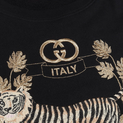 タイガー 刺繍 スウェットシャツ コットン ブラック ゴールド グッチ トップス GUCCI