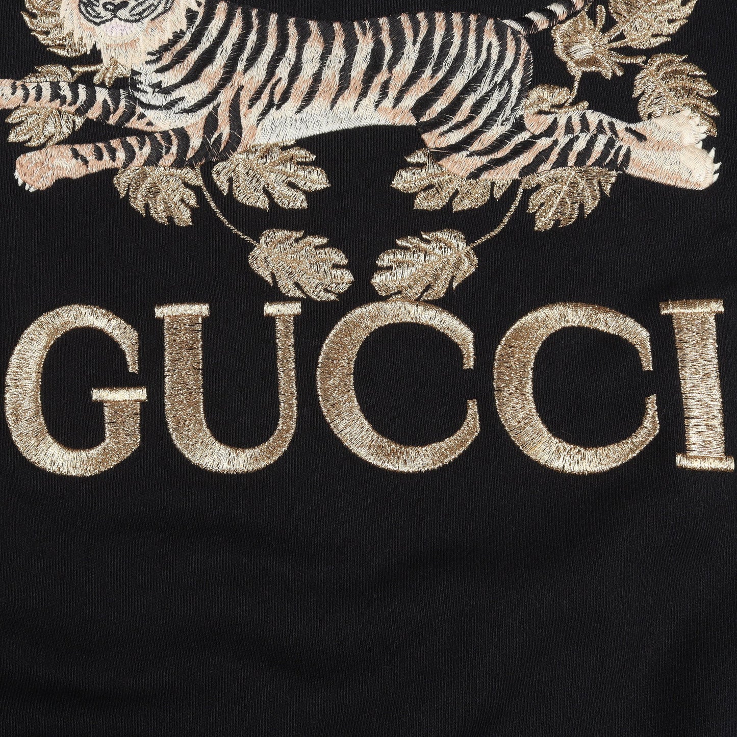 タイガー 刺繍 スウェットシャツ コットン ブラック ゴールド グッチ トップス GUCCI