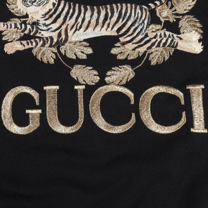 タイガー 刺繍 スウェットシャツ コットン ブラック ゴールド グッチ トップス GUCCI