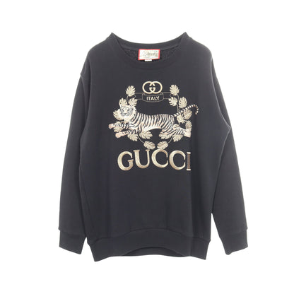 タイガー 刺繍 スウェットシャツ コットン ブラック ゴールド グッチ トップス GUCCI