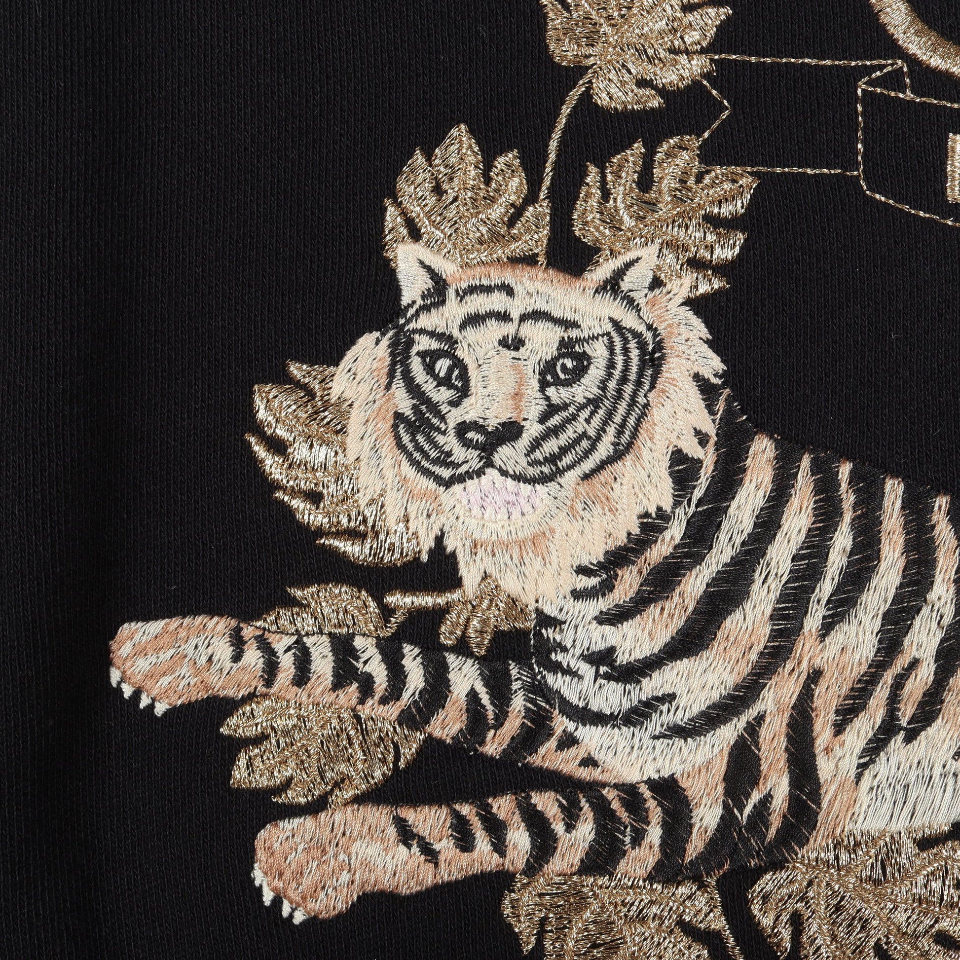 タイガー 刺繍 スウェットシャツ コットン ブラック ゴールド グッチ トップス GUCCI