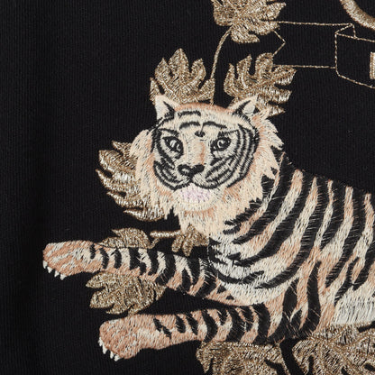 タイガー 刺繍 スウェットシャツ コットン ブラック ゴールド グッチ トップス GUCCI