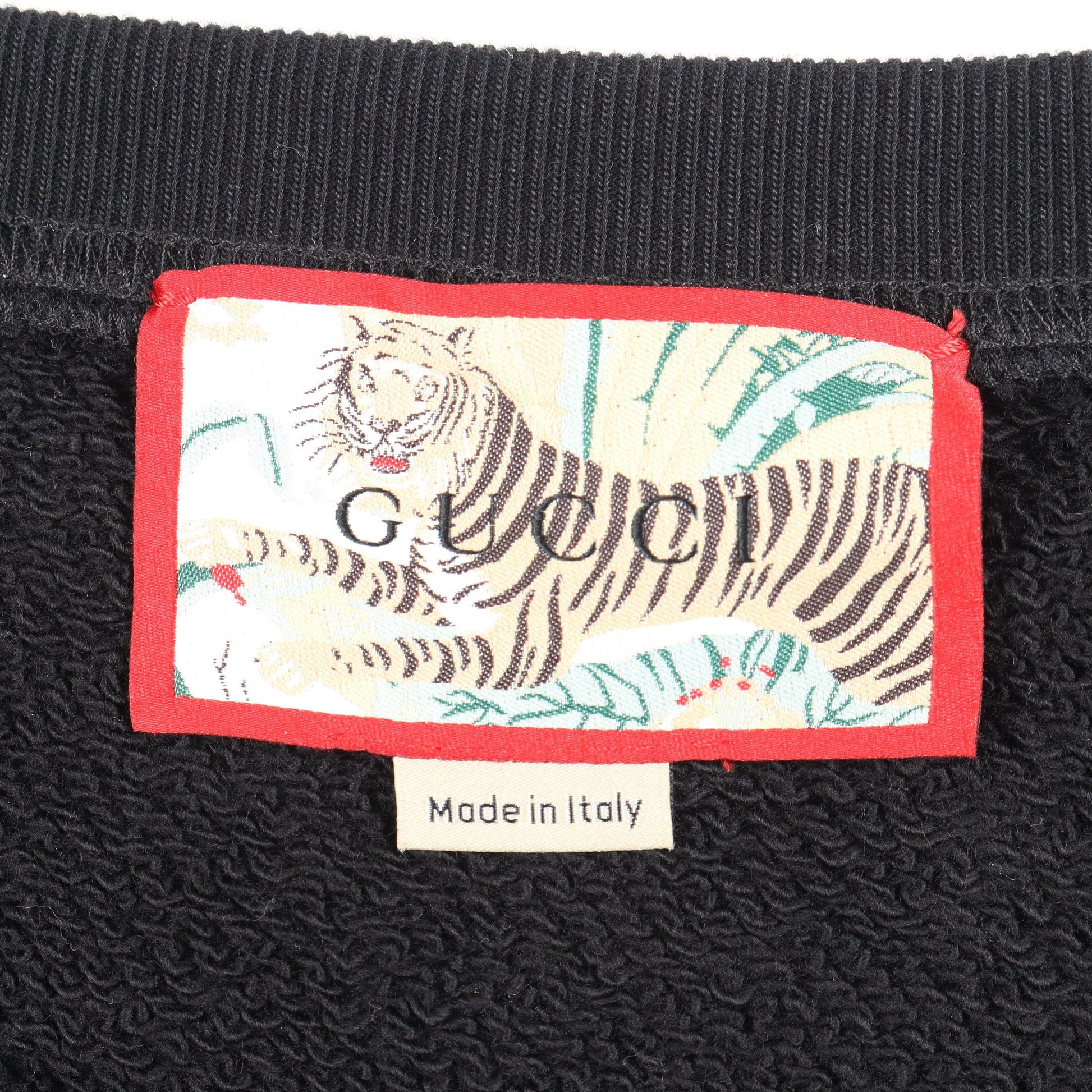 タイガー 刺繍 スウェットシャツ コットン ブラック ゴールド グッチ トップス GUCCI