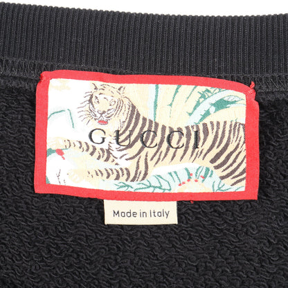 タイガー 刺繍 スウェットシャツ コットン ブラック ゴールド グッチ トップス GUCCI