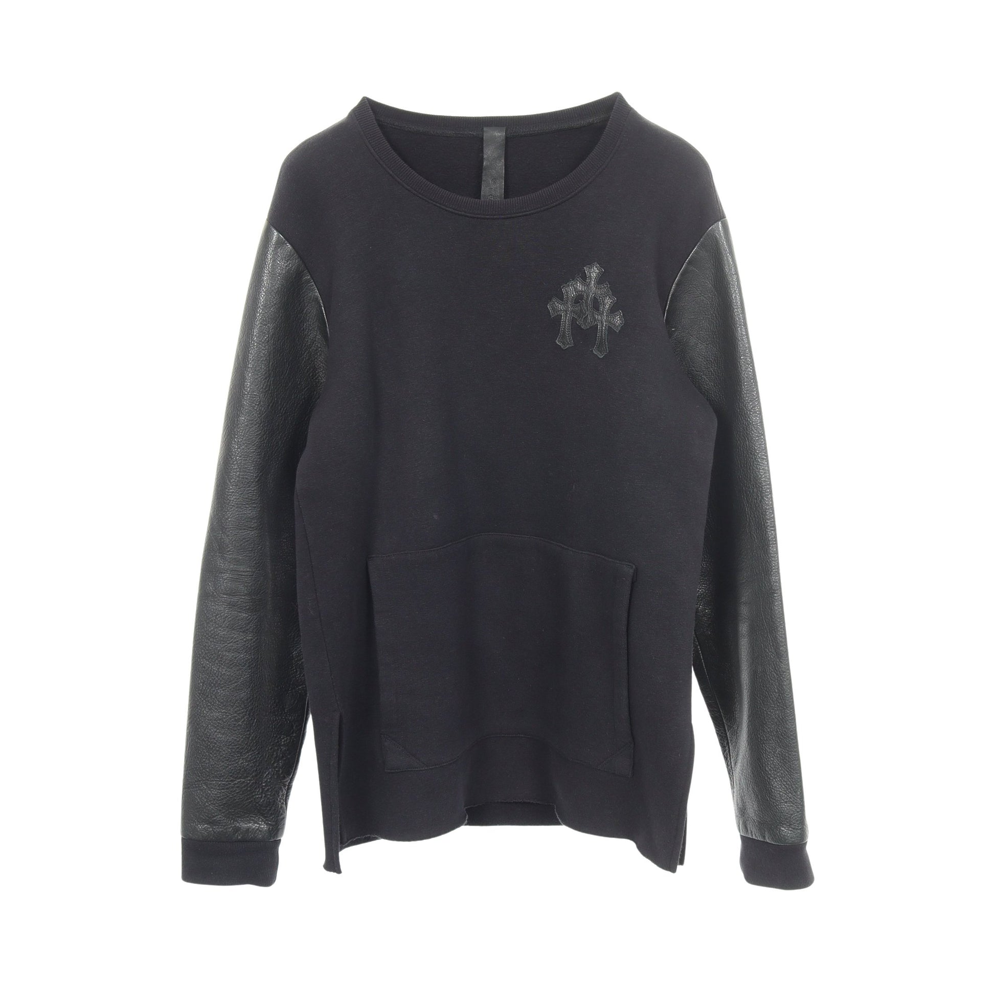 Y NOT クロスパッチ 切替 スウェットシャツ コットン レザー ブラック クロムハーツ トップス Chrome Hearts