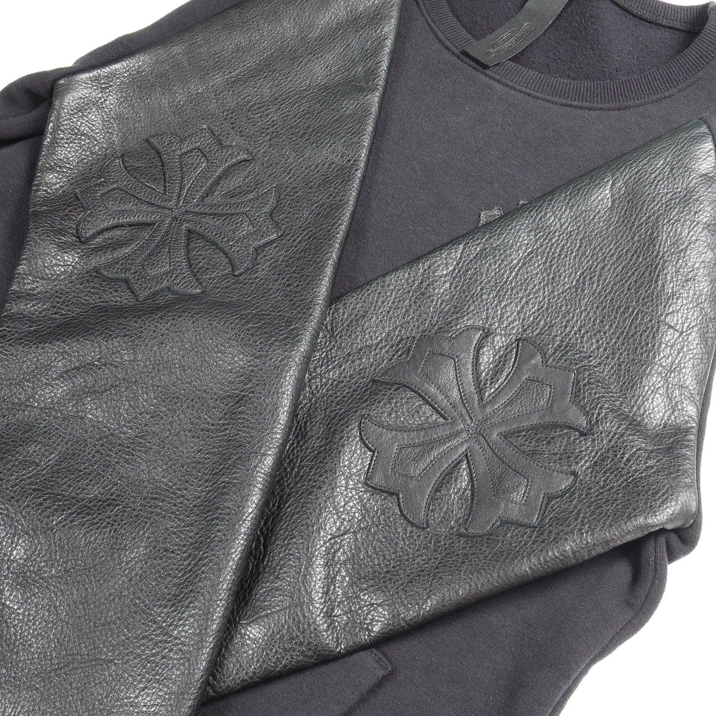 Y NOT クロスパッチ 切替 スウェットシャツ コットン レザー ブラック クロムハーツ トップス Chrome Hearts