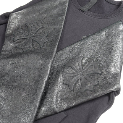 Y NOT クロスパッチ 切替 スウェットシャツ コットン レザー ブラック クロムハーツ トップス Chrome Hearts