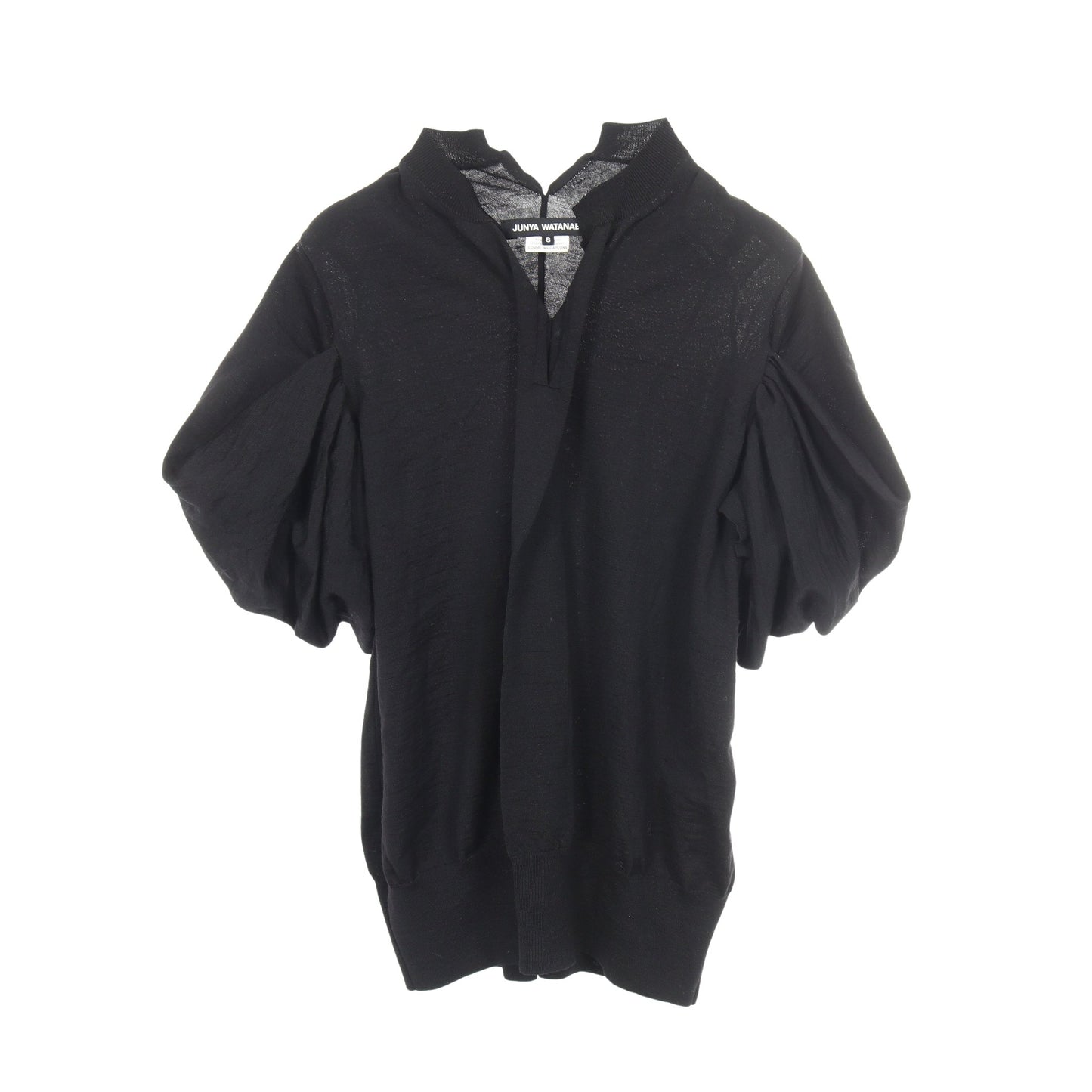 ギャザースリーブ Vネック ニット トップス ウール ブラック ジュンヤワタナベコムデギャルソン トップス JUNYA WATANABE COMME des GARCONS