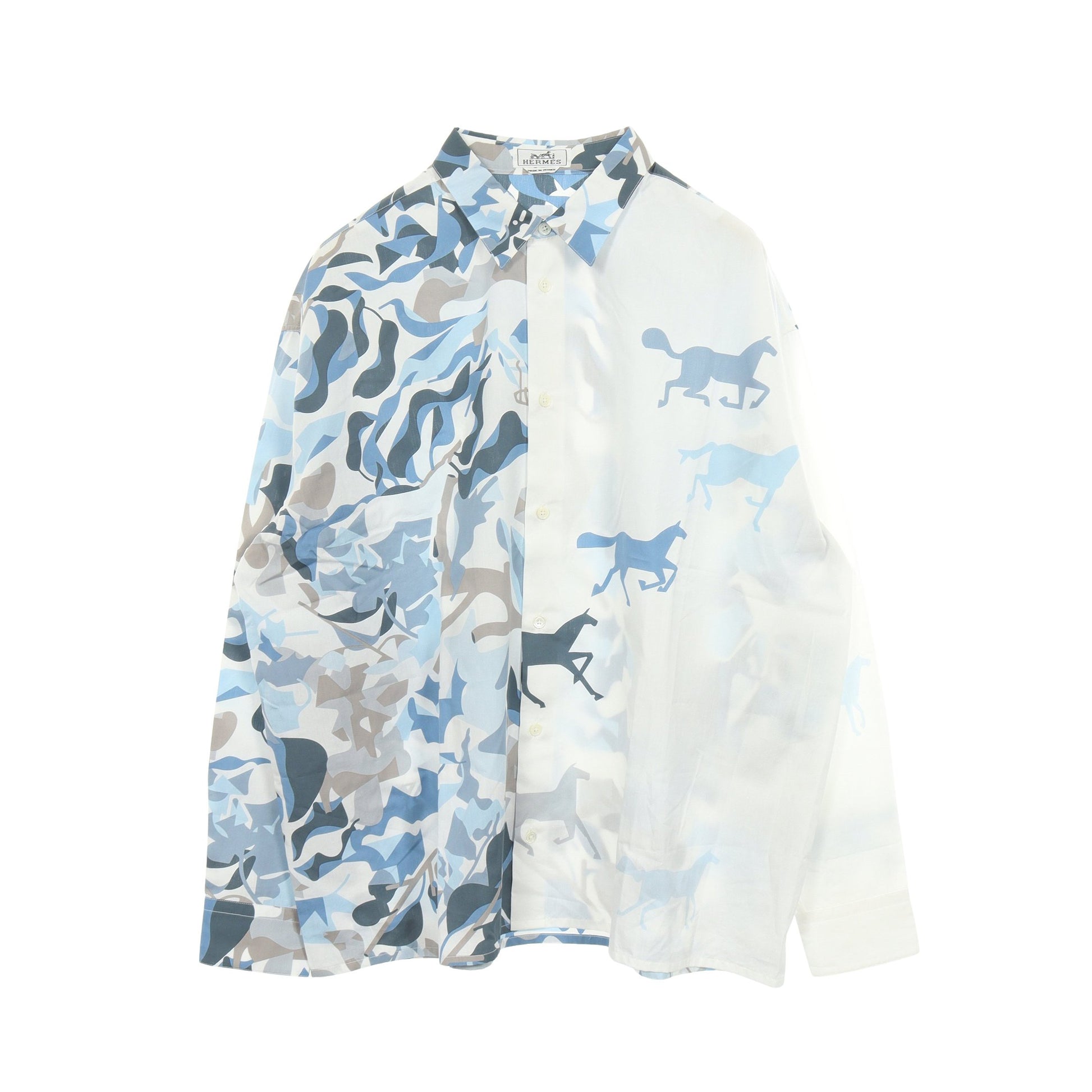 PUZZLE VEGETAL 長袖 シャツ コットン ホワイト ライトブルー グレー エルメス トップス HERMES