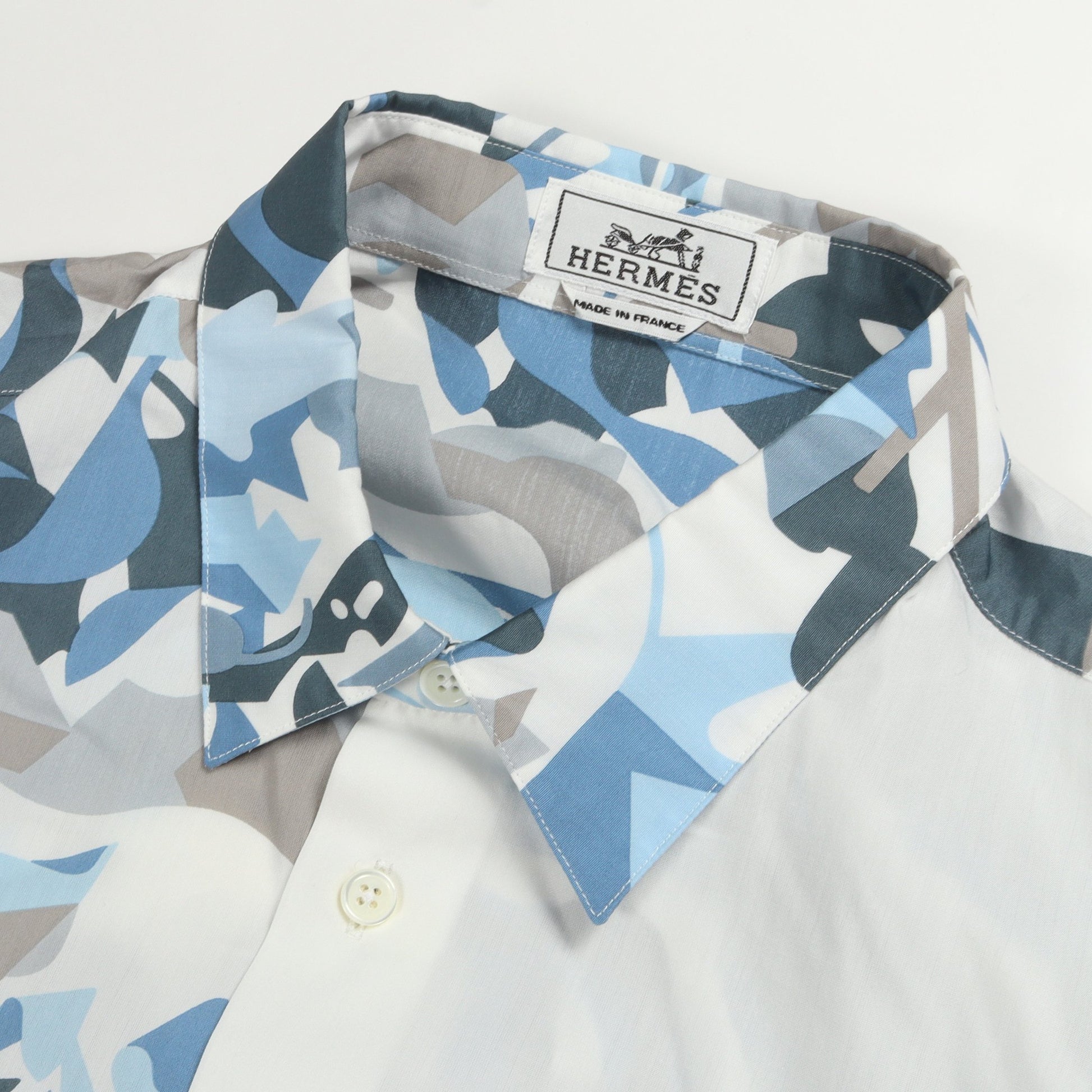 PUZZLE VEGETAL 長袖 シャツ コットン ホワイト ライトブルー グレー エルメス トップス HERMES