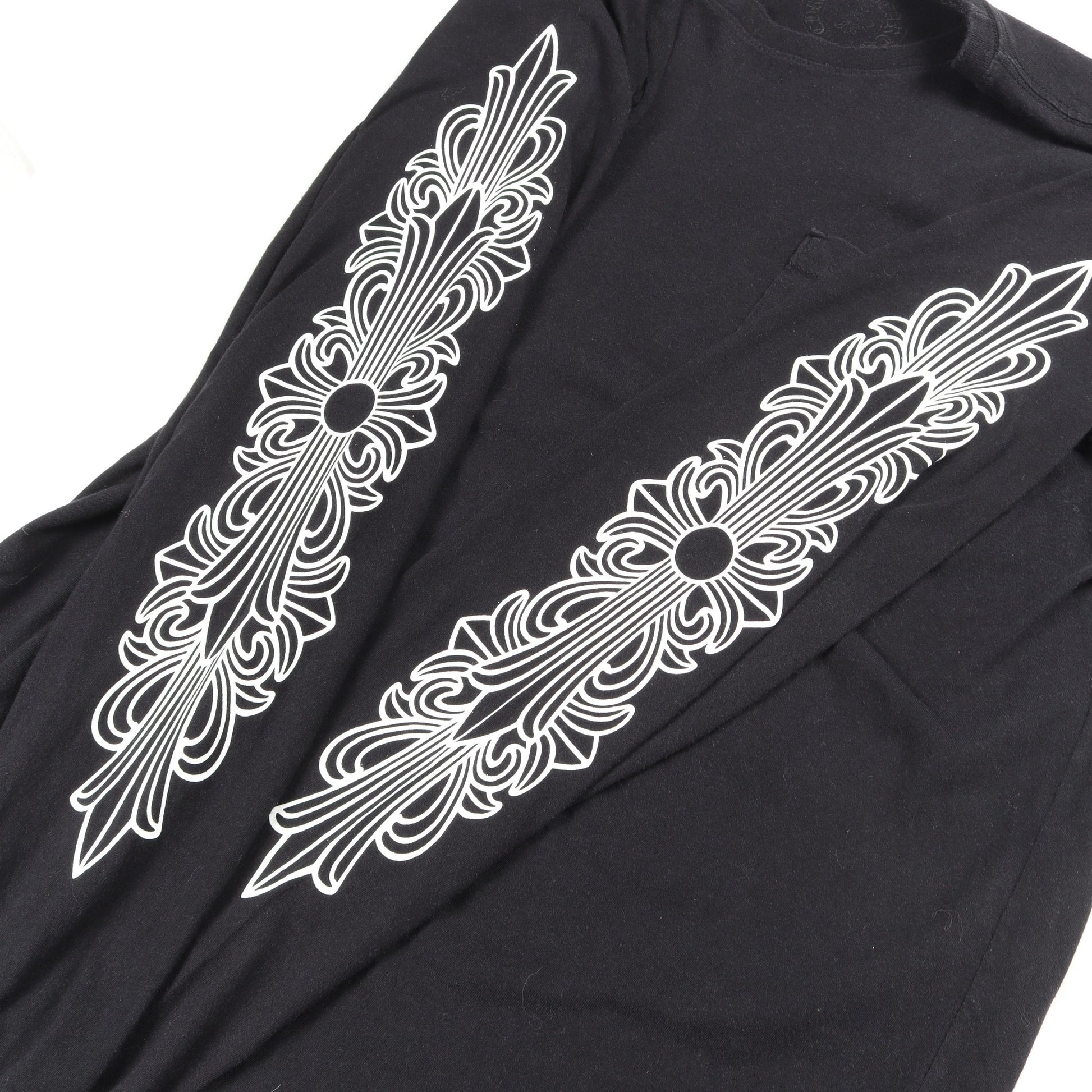 ホースシュー アームフローラルプリント ポケット付き 長袖Tシャツ コットン ブラック クロムハーツ トップス Chrome Hearts