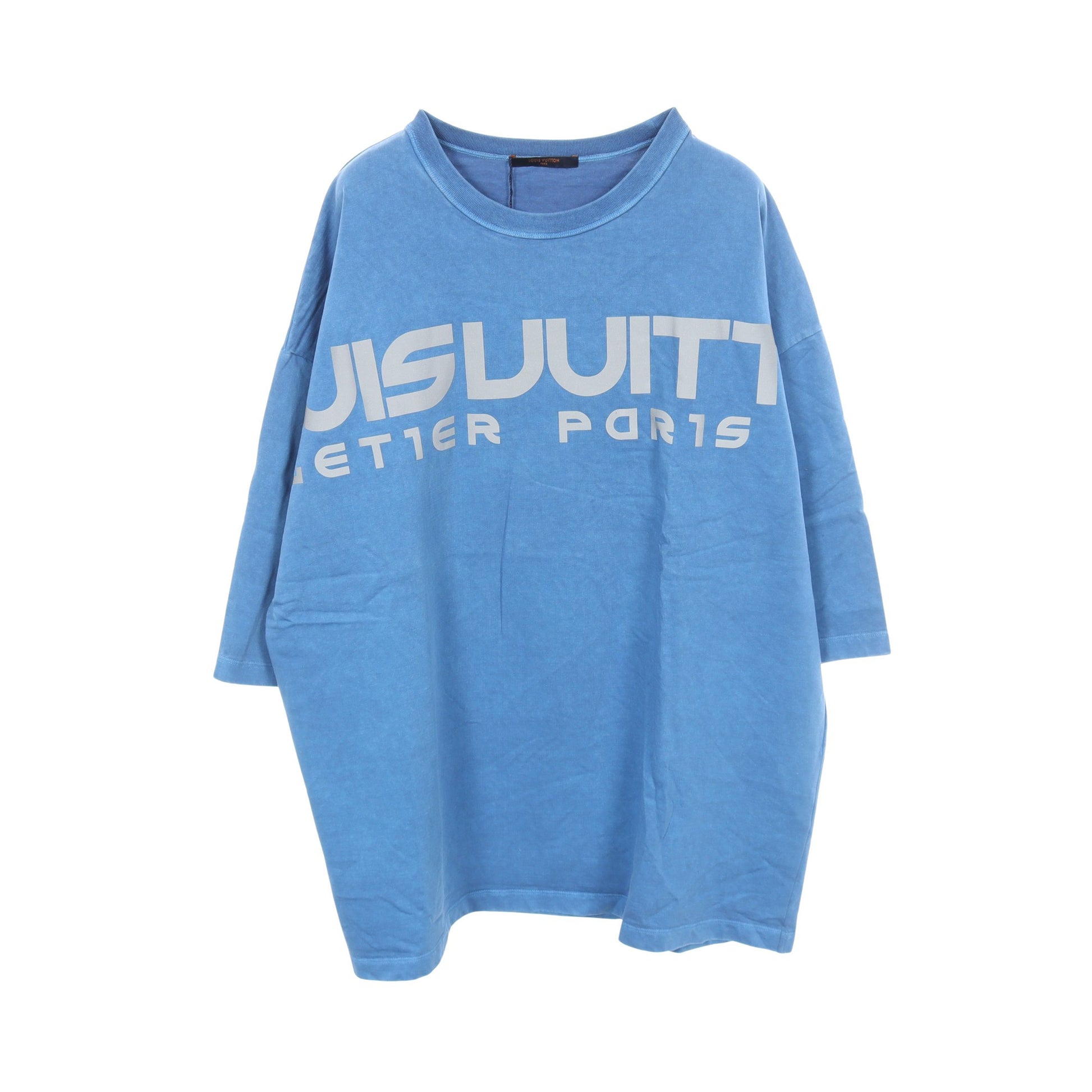 リフレクティブロゴ ヴィンテージ加工 オーバーサイズ 半袖Tシャツ コットン ブルー ルイヴィトン トップス LOUIS VUITTON