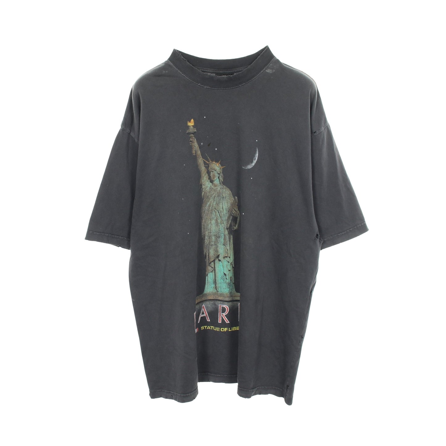 自由の女神 ヴィンテージ加工 ダメージ加工 半袖Tシャツ コットン グレー バレンシアガ