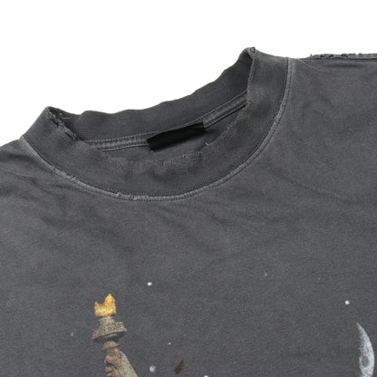 自由の女神 ヴィンテージ加工 ダメージ加工 半袖Tシャツ コットン グレー バレンシアガ