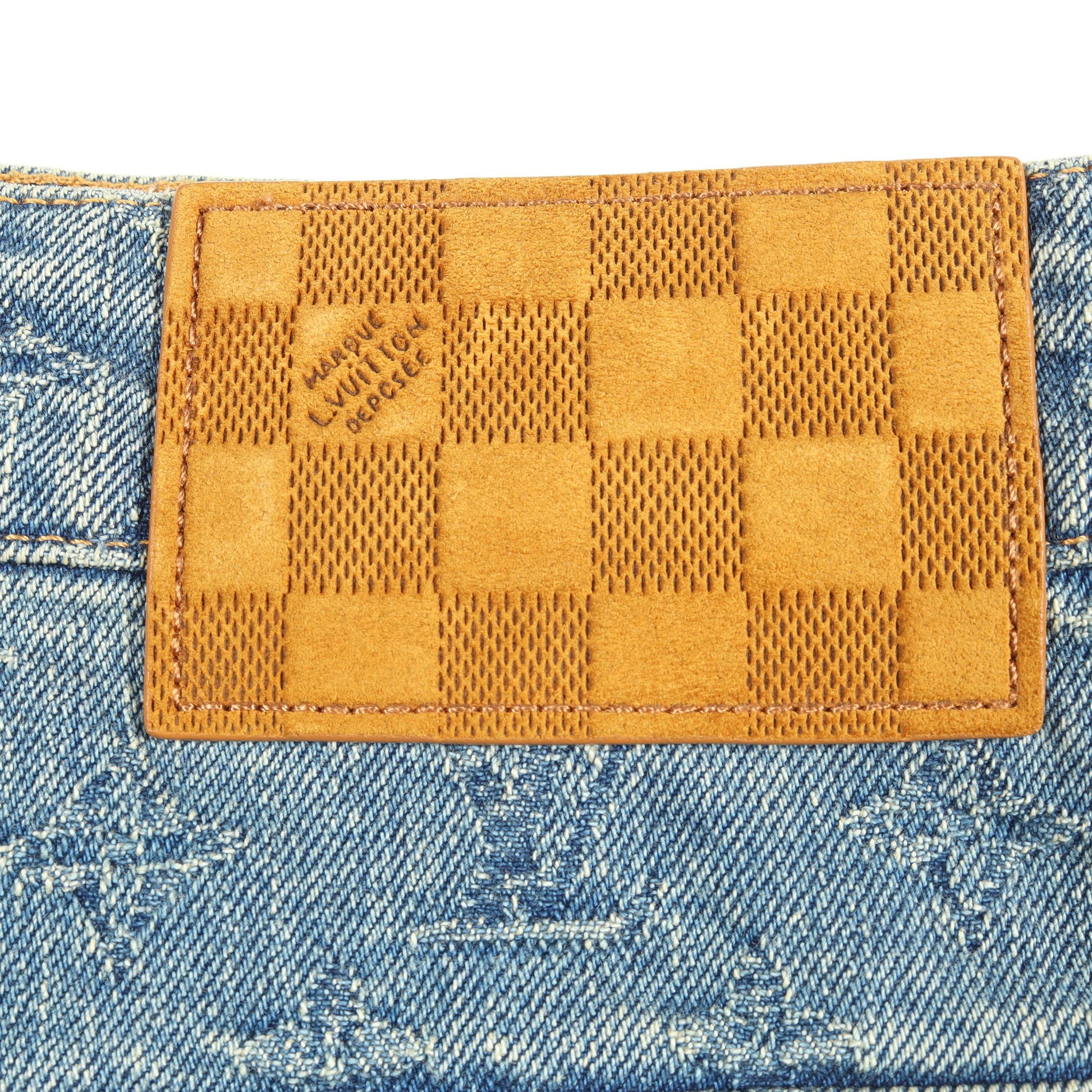 モノグラムエンボス パールボタン デニムパンツ コットン ブルー ルイヴィトン ボトムス LOUIS VUITTON