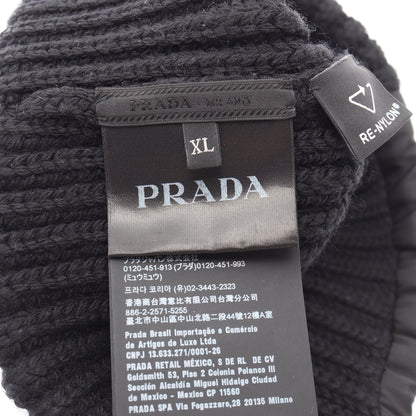 Re-Nylon 三角プレート 切替 ニットキャップ ビーニー ウール ナイロン ブラック プラダ