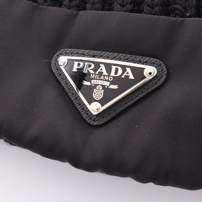 Re-Nylon 三角プレート 切替 ニットキャップ ビーニー ウール ナイロン ブラック プラダ