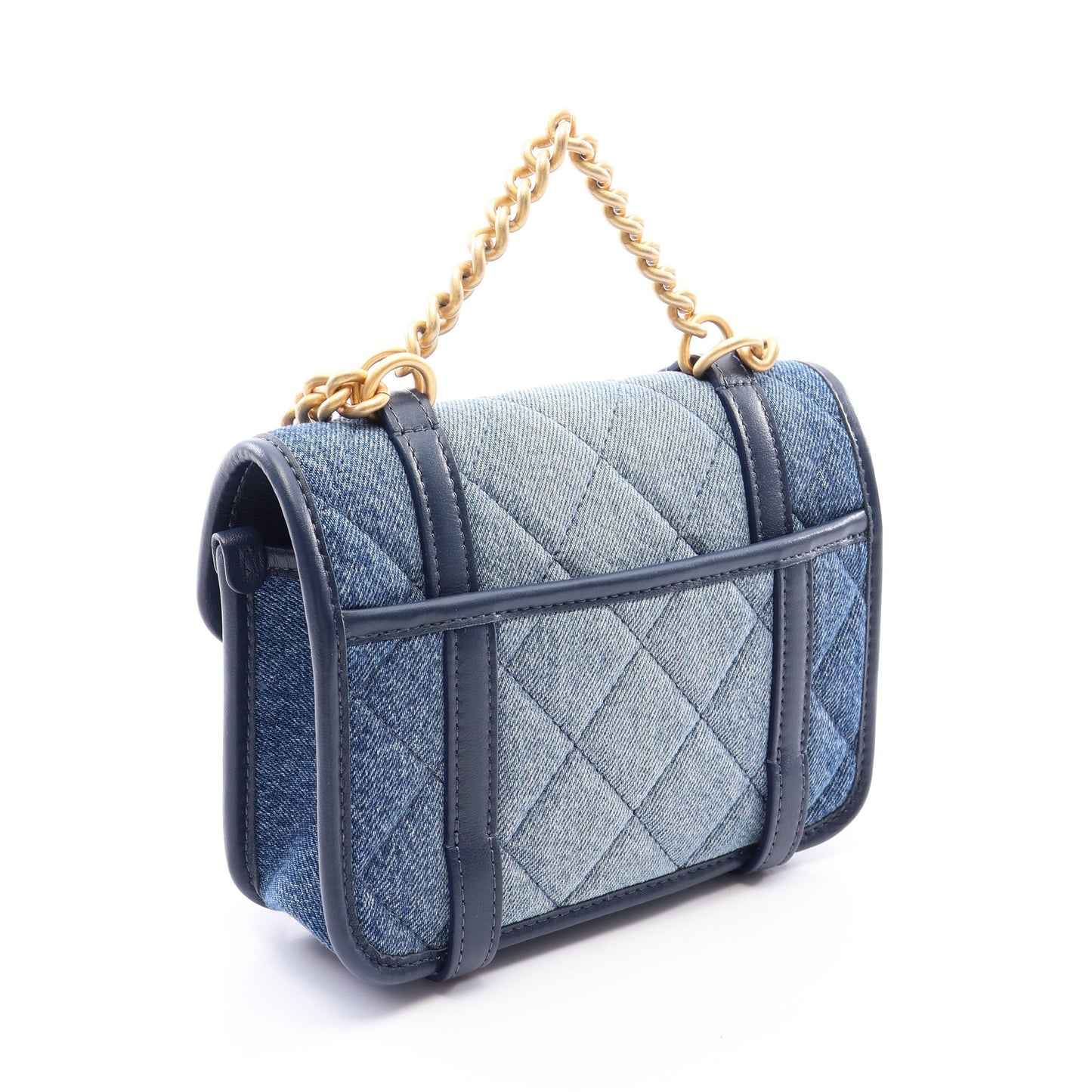 ミニマトラッセ 2WAY チェーンショルダーバッグ デニム レザー ブルー ネイビー ゴールド金具 シャネル