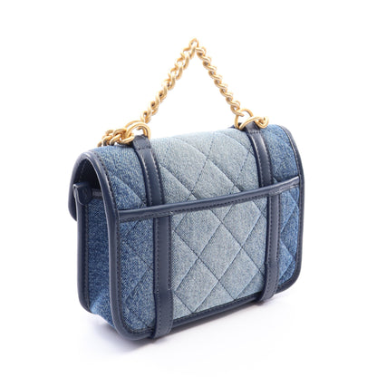 ミニマトラッセ 2WAY チェーンショルダーバッグ デニム レザー ブルー ネイビー ゴールド金具 シャネル