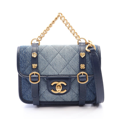 ミニマトラッセ 2WAY チェーンショルダーバッグ デニム レザー ブルー ネイビー ゴールド金具 シャネル