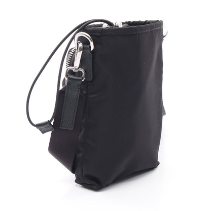 Re-Nylon スマートフォンケース ショルダーバッグ ナイロン サフィアーノレザー ブラック プラダ