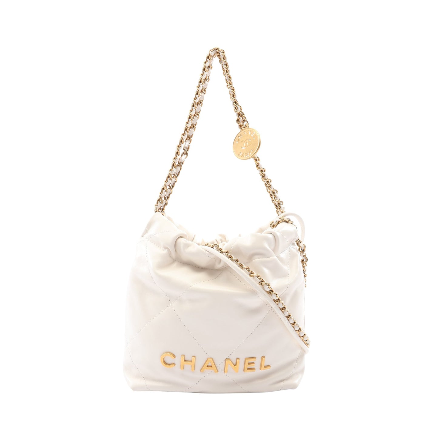 CHANEL 22 ミニ 2WAY チェーンショルダーバッグ レザー ホワイト ゴールド金具 シャネル