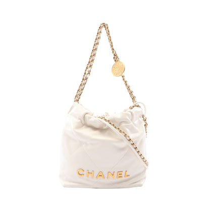 CHANEL 22 ミニ 2WAY チェーンショルダーバッグ レザー ホワイト ゴールド金具 シャネル