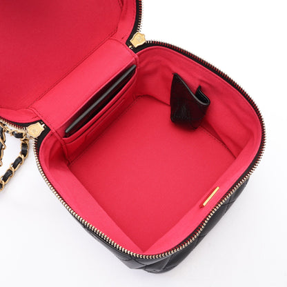 マトラッセ バニティバッグ 2WAY チェーンショルダーバッグ ラムスキン ブラック ゴールド金具 シャネル