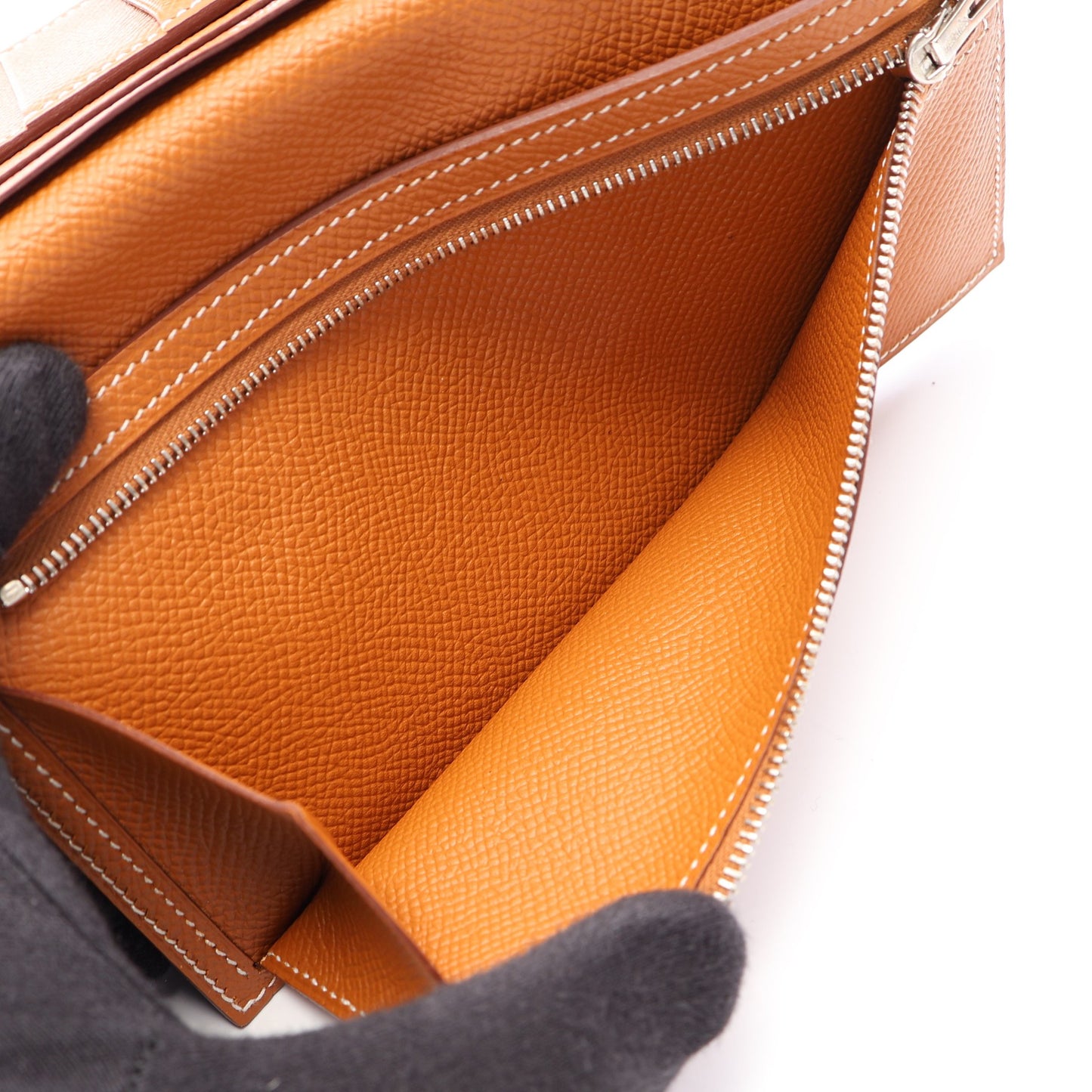 ベアンスフレ ゴールド 二つ折り長財布 ヴォーエプソン ブラウン シルバー金具 A刻印 エルメス