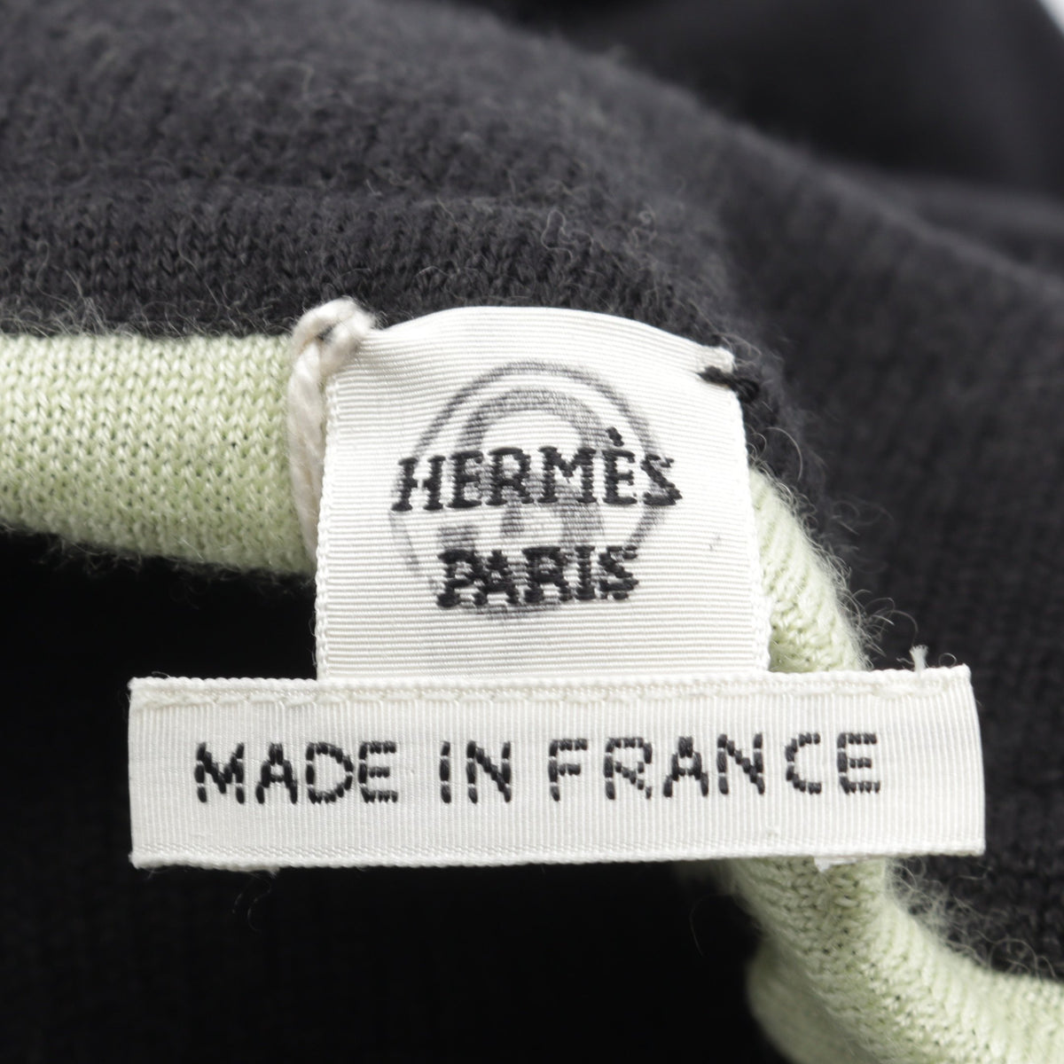 HARNAIS DE COUR BANDANA ツイルレーヌ ハイネック ニット カシミヤ シルク ブラック ライトイエロー エルメス