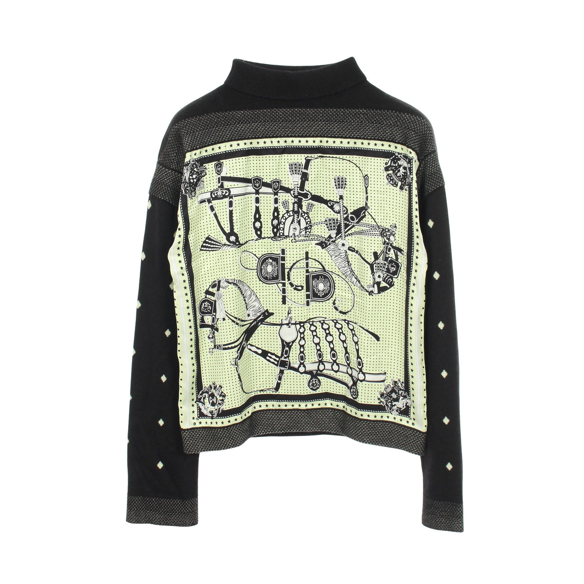 HARNAIS DE COUR BANDANA ツイルレーヌ ハイネック ニット カシミヤ シルク ブラック ライトイエロー エルメス