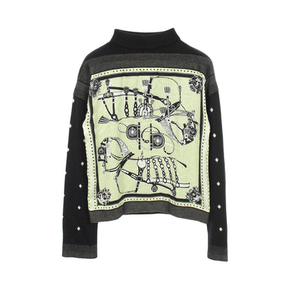 HARNAIS DE COUR BANDANA ツイルレーヌ ハイネック ニット カシミヤ シルク ブラック ライトイエロー エルメス