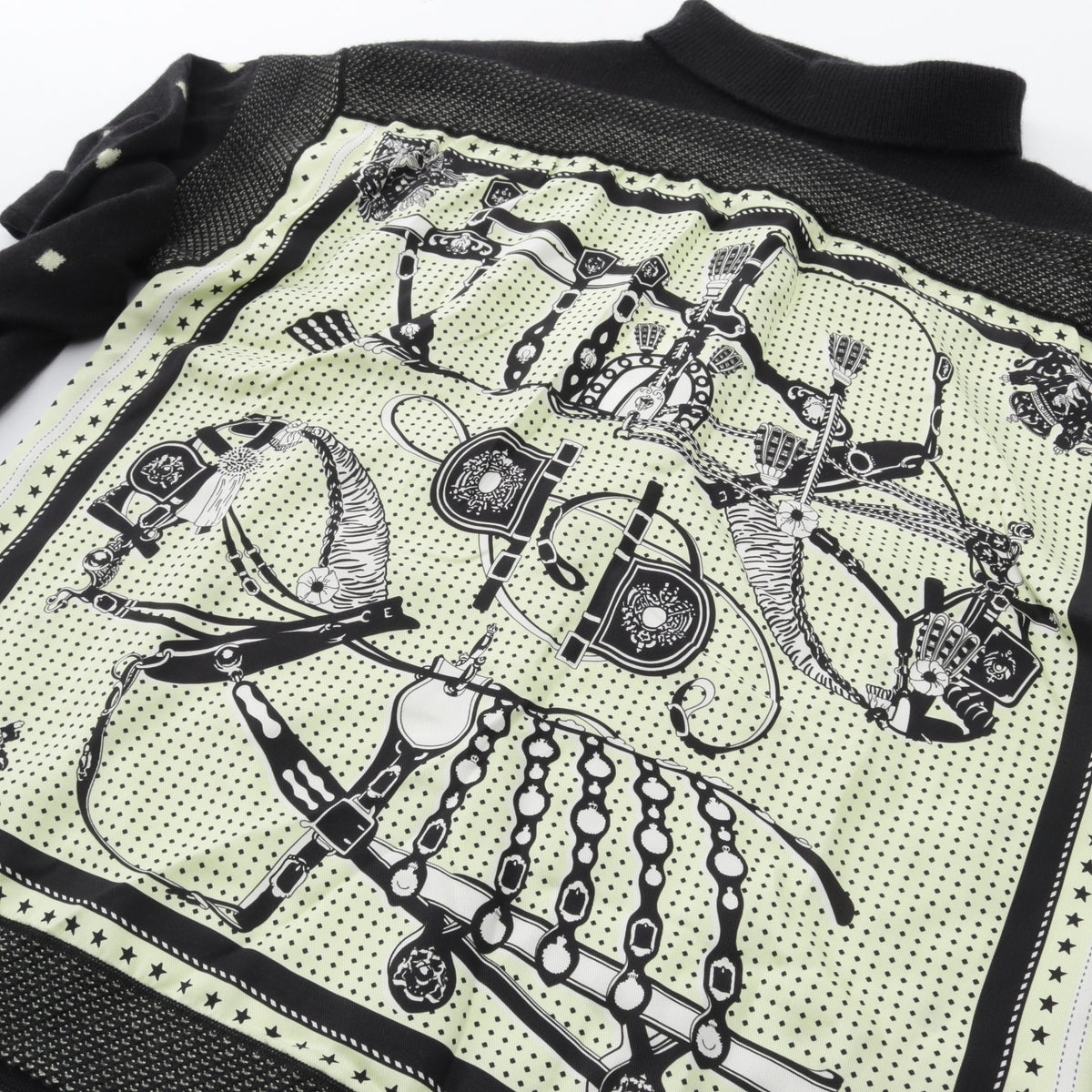 HARNAIS DE COUR BANDANA ツイルレーヌ ハイネック ニット カシミヤ シルク ブラック ライトイエロー エルメス